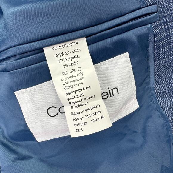 Calvin Klein Mens X Slim Fit Wool Blend Stretch Plaid Suit Jacket Blue 42S - Picture 5 of 5
